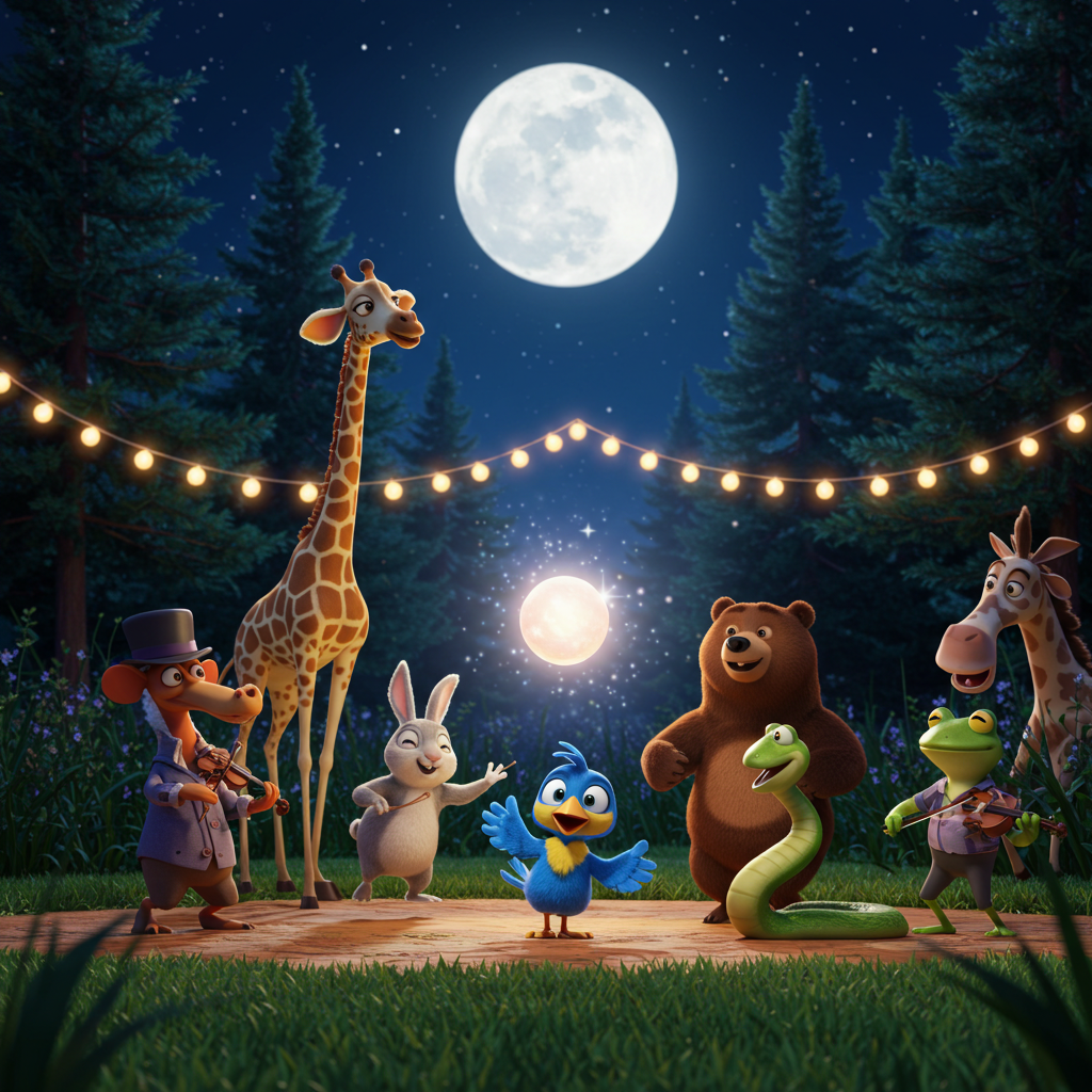 Fiesta de los animales: una historia infantil llena de música, baile y amistad en el bosque.